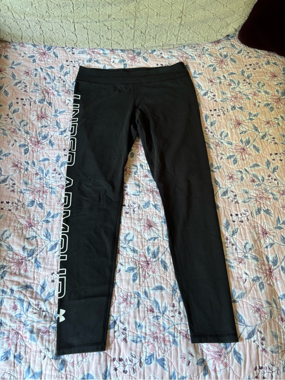 Under Armour Black Leggings with White Side Logo Text